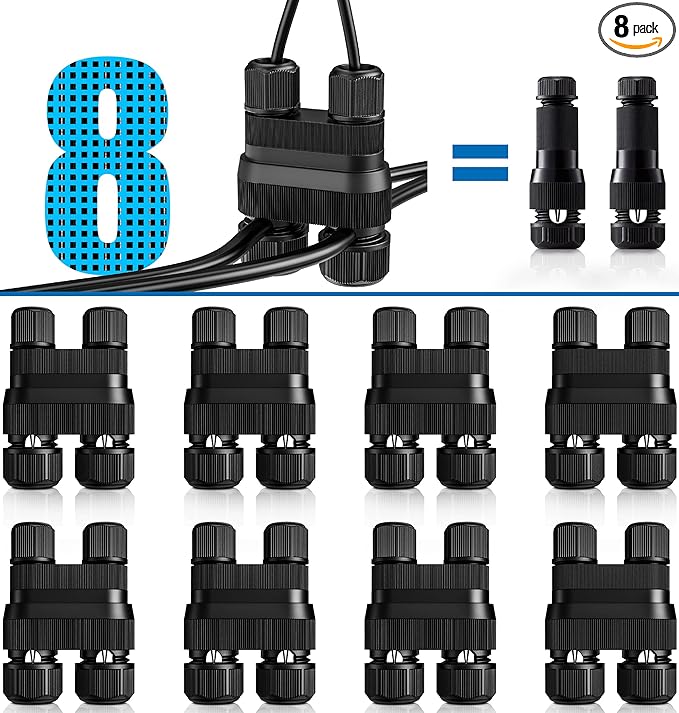 SUNVIE Low Voltage Wire Connector Fastlock2 Landscape Lighting Wire Connectors Waterproof Low Voltage Connector 12-18 Gauge Landscape Wire Connectors for Garden Light Pathway Lights, 8 Pack