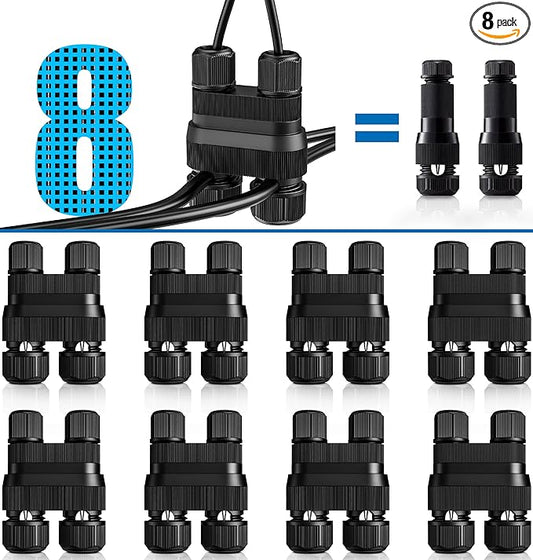 SUNVIE Low Voltage Wire Connector Fastlock2 Landscape Lighting Wire Connectors Waterproof Low Voltage Connector 12-18 Gauge Landscape Wire Connectors for Garden Light Pathway Lights, 8 Pack