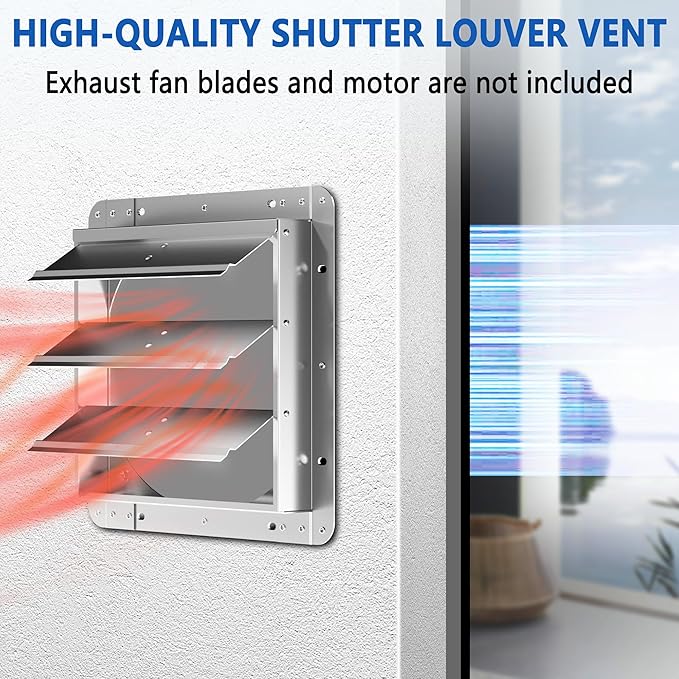 10 Inch Galvanized Shutter Exhaust Louver Vent, Automatic Gravity Shutter Louver Vent for Home Attics, Workshops, Barn, Greenhouse (Motor&Blades are not Included)