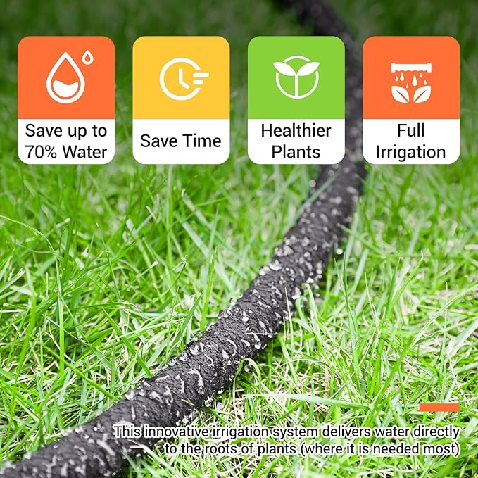 MAMIZO Soaker Hose 50 ft 1/2", Solid Brass Connectors Rubber Longer Lasting, Heavy Duty Drip Hose to Save 70% Water, Soaker Hose for Garden, Lawn and Yard (1/2" 50ft)