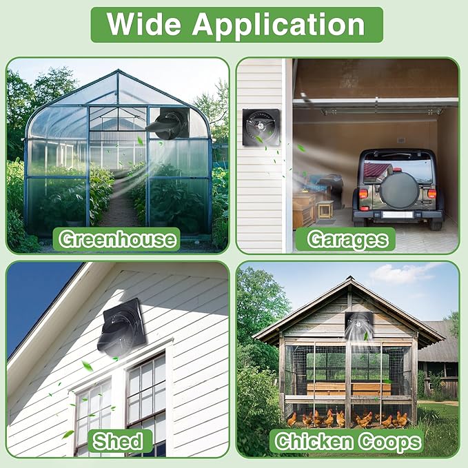 Solar Exhaust Fan, 25W Solar Panel + 8" Ventilation Vent Fan, with Power Adapter, Anti-backflow Valve, High Speed Solar Powered Exhaust Fan with Bracket for Shed, Chicken Coop, Greenhouse, Dog House