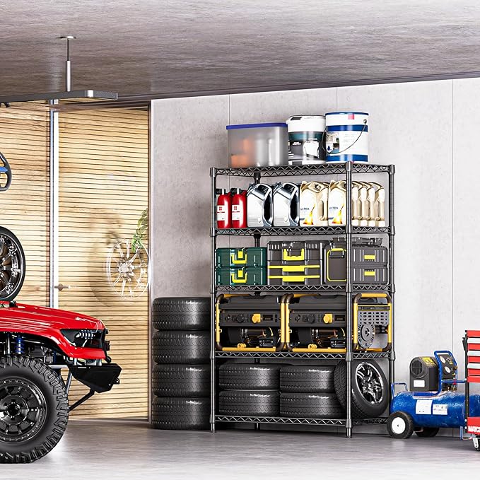 IZEUK 5-Tier Heavy Duty Metal Storage Shelving Unit (Black, 17.7" D x 47.2" W x 72.3" H, 1750 lbs Capacity), Adjustable Steel Wire Rack Shelf Organizer for Garage, Kitchen, Basement, Laundry, Office