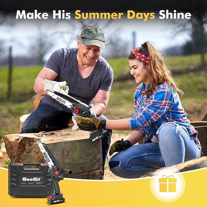 Mini Chainsaw Cordless 8 inch: Electric Chainsaw Battery Powered, Brushless Chain Saw with Auto Oiler, 2pcs Battery, Handheld Saw for Tree Branch Wood Cutting,Gardening Tools for Men Dad Husband