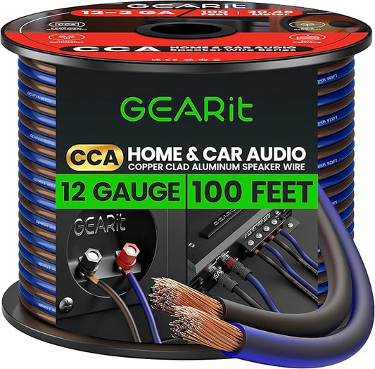 GearIT Pro Series 12 Gauge (2 x 4mm²) Speaker Wire Cable (30.4 Meters / 100 Feet/Black Blue) CCA HiFi Audio Speaker Cable Great Use for Car Audio and Home Theater Surround Sound Systems