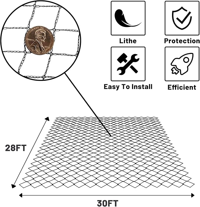 Rainleaf Pond Netting, 28' x 30' Pond Net Cover, Koi Pond Netting for Leaves, Heavy Duty Koi Pond Net Protecting Koi Fish from Herons, Stakes Included, Snare Nets