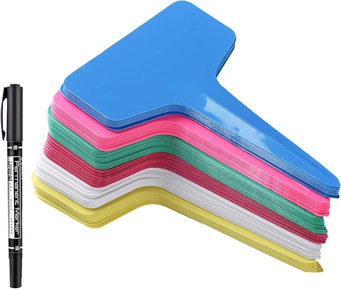 150 Pcs T-Type Plant Labels with a Pen, Waterproof Plastic Plant Tags Nursery Garden Markers, 6 x 10cm, 6 Colors