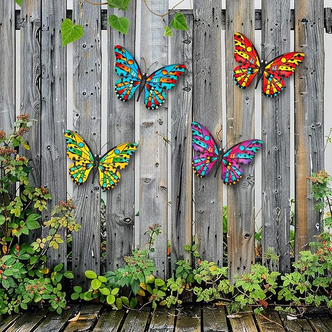 Metal Butterfly Wall Decor - 9.6" Outdoor Fence Wall Art Decor, Hanging for Garden Yard Living Room Bedroom Patio Balcony,Gift for Family Friends(4 Pack)