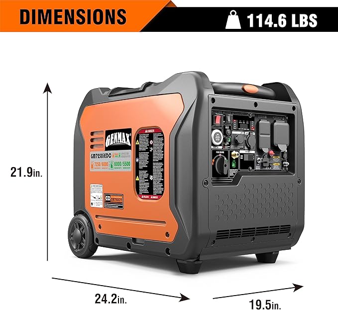 GENMAX Portable Generator, 7250W Super Quiet Dual Fuel Portable Engine with Parallel Capability, Remote/Electric Start, Ideal for Home backup power.EPA &CARB Compliant (GM7250iEDC)