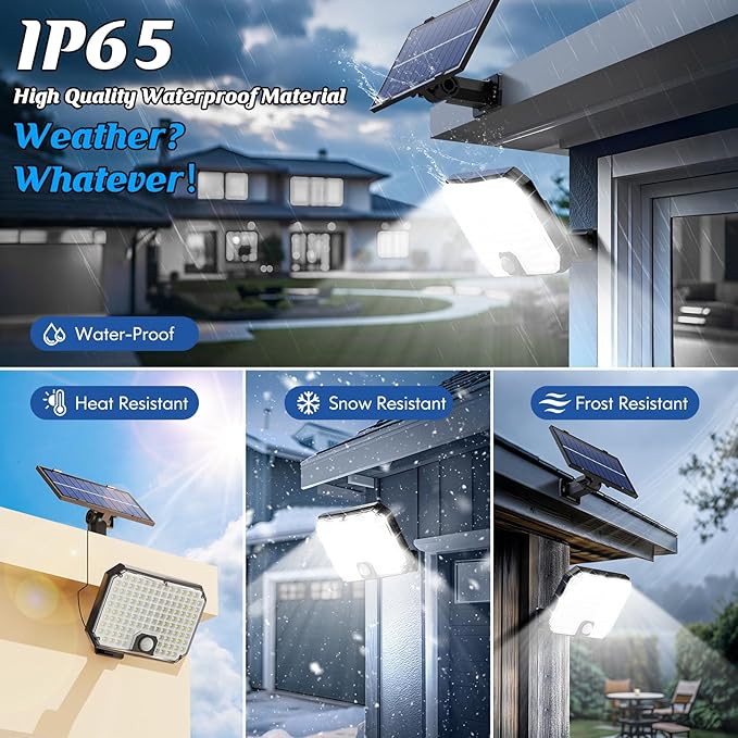 Solar Outdoor Lights, Motion Sensor Dusk to Dawn Wall Lights Waterproof, LED Outside Solar Powered Security Flood Light Fixtures 3 Modes with 16FT Cable for Front Door Porch Shed Barn Garage, 2 Packs