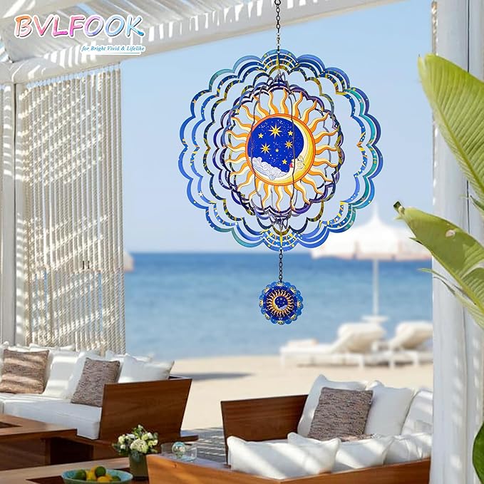Metal Wind Spinners Outdoor Hanging Zodiac Signs Wind Spinner Moon Wind Catcher Outdoor Hanging Decor Wind Chime Metallic Wind Spiral, Wind Spinners for Yard and Garden Patio Porch, Worth Gift