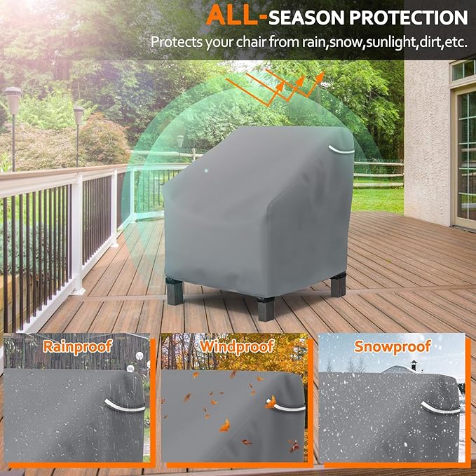STARTWO Patio Outdoor Chair Covers 2 Pack, Outdoor Furniture Covers Waterproof adapter for Lawn Lounge Seat, Wicker, Swivel, Adirondack,Rocking Chairs,33W x 35D x 38.5H inch,Grey