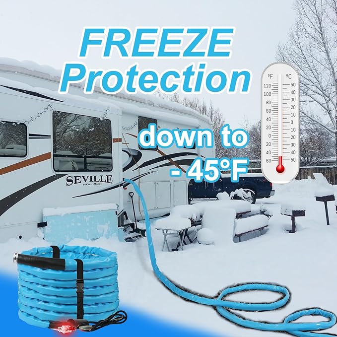 OEBLD Heated Water Hose for Rv (75ft L x 5/8"ID) 4.0 Upgraded Function with Energy Saving Thermostat to Keep Drinking Water Running in down to -45℉, Designed for Campers,with Storage Bag, Anti-Freeze