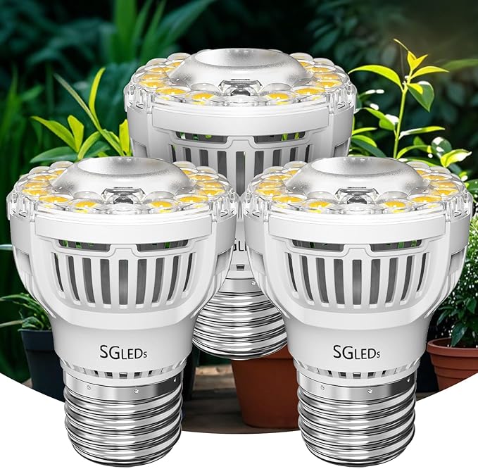 Grow Light Bulbs, A15 7W Plant Light Bulb for Indoor Growing, High PPFD, Full Spectrum, 60W Equivalent, E26 Base, LED Grow Lights for Indoor Plants, Seed Starting 3pack