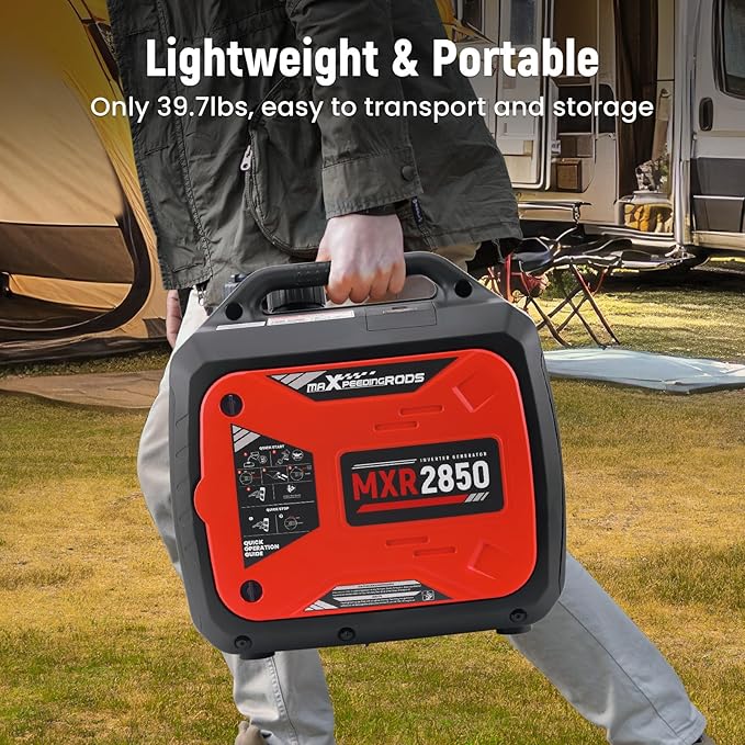 maXpeedingrods 2850 Watt Portable Inverter Generator,Gas Powered, EPA Compliant with CO Alarm, Compact and Lightweight for Outdoor Camping, RV Ready and Home
