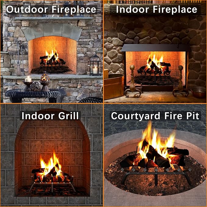 Mr IRONSTONE Fireplace Grate 24 inch Solid Steel Heavy Duty Firewood Log Burning Rack Fire Grates for Outdoor Kindling Tools Pit Indoor Fireplace Log Holder Wrought Iron Wood Stove