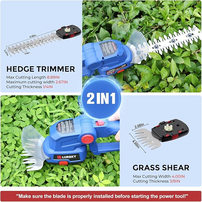 Cordless Hedge Trimmer with Battery 2.0Ah - 2-in-1 21V Grass Shears Handheldwith 2 PCS Rechargeable Battery, Electric Shrub Trimmer Kit for Garden, Yard and Lawn, Charger Included