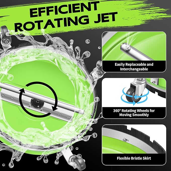 20" Pressure Washer Surface Cleaner with 4 Wheels - Coated Green Dual Handle Stainless Steel Surface Cleaner for Pressure Washer Attachment for Concrete, Patio, Sidewalk, Deck and Driveways - PWS20G