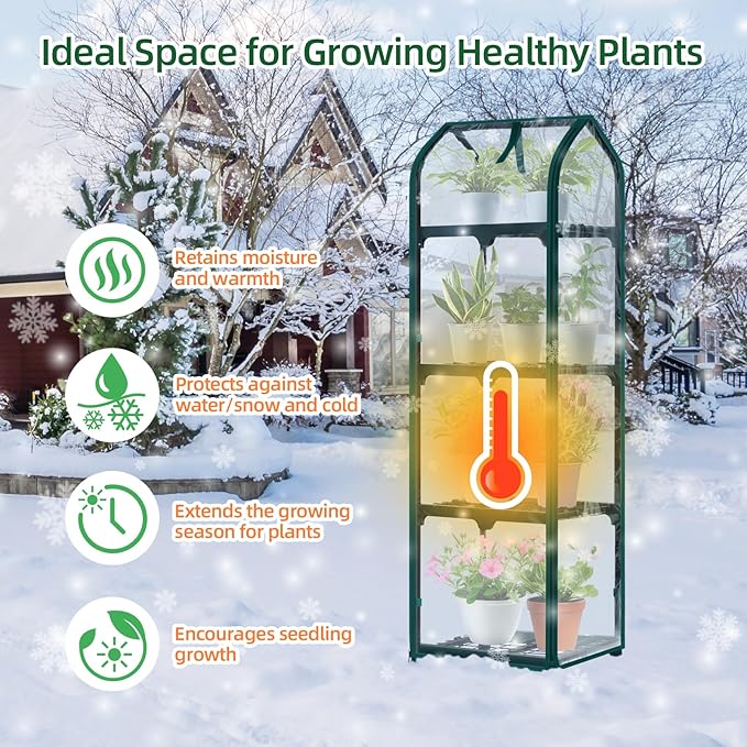 Ohuhu Mini Greenhouse for Indoor Outdoor, Small Plastic Plant Green House with Locking Wheels Portable Greenhouses with Durable Cover for Seedling, Ideal Gardening Gifts for Women Men Transparent