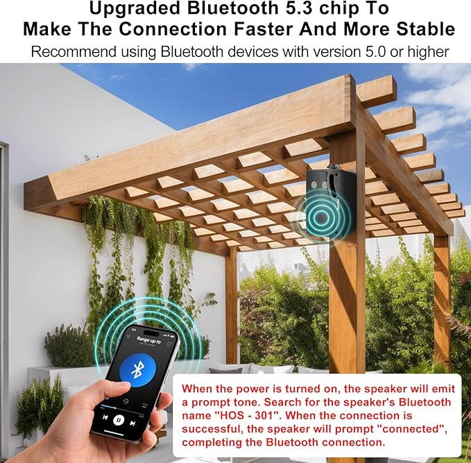 Herdio 3.5" Outdoor Bluetooth Speakers Wired Waterproof, 200W 3 Way Upgrade Premium Wall Mount Speakers, Durable Mountable Loud Sound System for Patio Indoor Deck Garage (Black Pair)