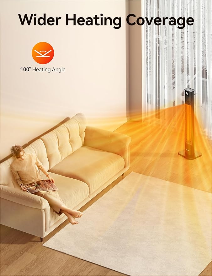 VAGKRI Outdoor Heater, 1s Instant Heating 42in Infrared Patio Heaters, 9 Heat Levels, 24H Timer, IPX5 Waterproof Electric Patio Heaters for Garden, Deck, Restaurant, Garage, Indoor & Outdoor Use