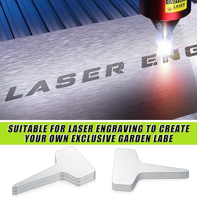 Hicarer 24 Pcs Durable Metal Plant Labels Christmas Gift Weatherproof Garden Markers Engraving Stainless Steel 304 T-Type Reusable Plant Tags for Gardeners Outdoor Greenhouse Vegetables(4x8 Inch)