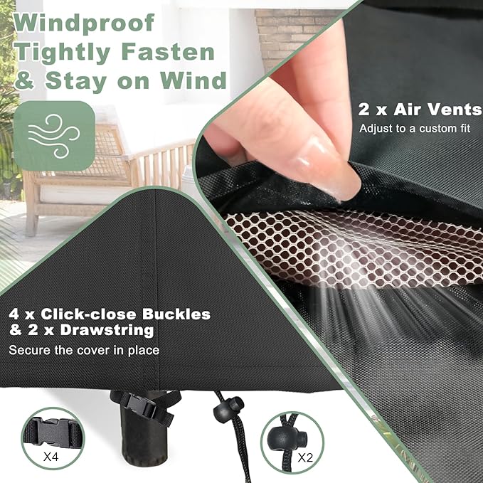 Patio Furniture Covers, Outdoor Furniture Cover Waterproof, 500D Heavy Duty, All Weather Protection Rectangular Patio Covers for Outdoor Furniture Set, 126"X64"X28"-Black