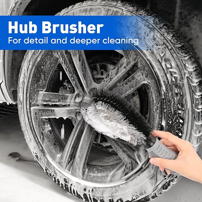 2-in-1 16' Undercarriage Pressure Washer Water Broom, 4000PSI Under Car Pressure Washer Attachment with 3 Pieces Extension Wand & Hub Brusher, Surface Cleaner (without Bottle& Replaceable Nozzle)