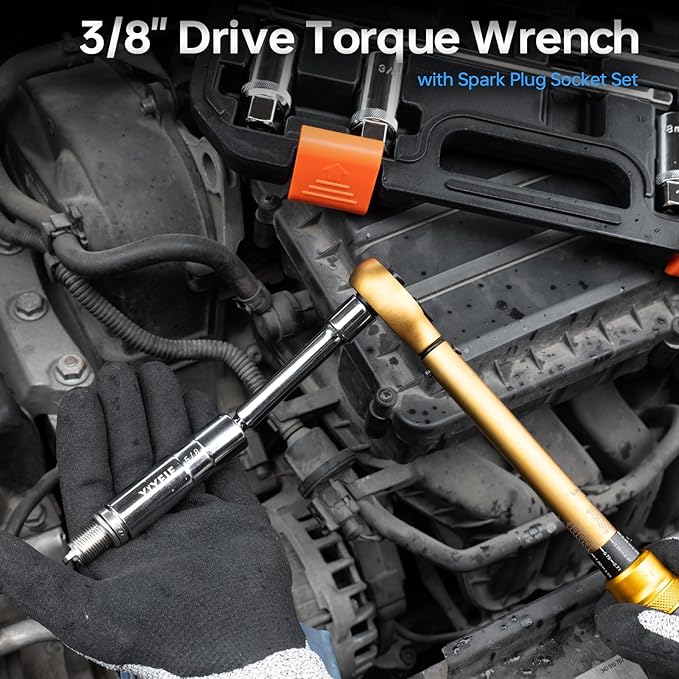10PCS Full Magnetic Spark Plug Socket Set with 3/8" Drive Torque Wrench (5-50 FT.LB/6.8-67.8Nm), Swivel Magnetic Spark Plug Removal Kit Includes 14, 16, 18mm& 9/16, 5/8, 3/4, 13/16 Inch Sockets