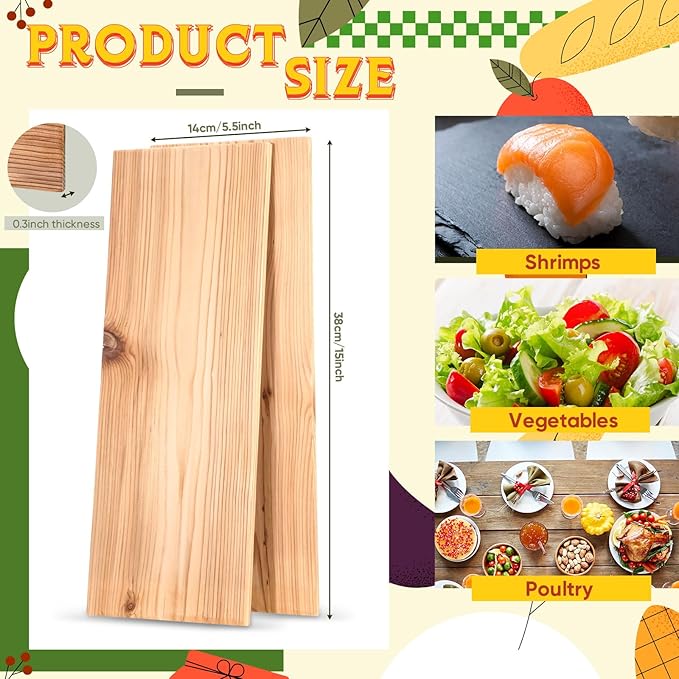 Landical 3 Pcs XL XXL Large Cedar Planks for Grilling Salmon Thicker Design Full Filet of Salmon Meat Fish and Veggies Adding Extra Smoke and Flavor Soaking Fast Easy to Use (15 x 5.5 Inches)