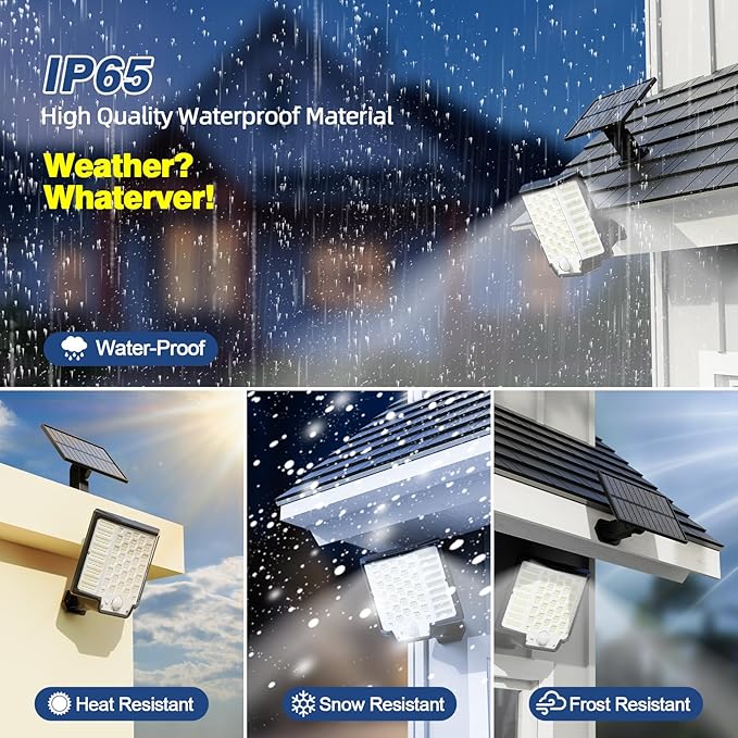 Solar Flood Lights Outdoor Waterproof, 2-Pack 186 LED Solar Wall Light Outside 2500LM, 3 Modes Remote Control with Motion Sensor, Dusk to Dawn Luces Solares, IP65 for Yard, Patio, Garden, Garage