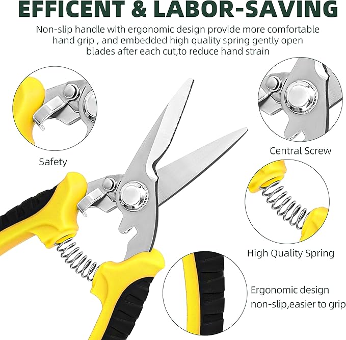 3 Pack Garden Pruning Shears, Stainless Steel Shears, Gardening Shears, Scissors, Garden Clippers, Pruning Snips, Pruning Shears for Gardening Tools (Multicolor)