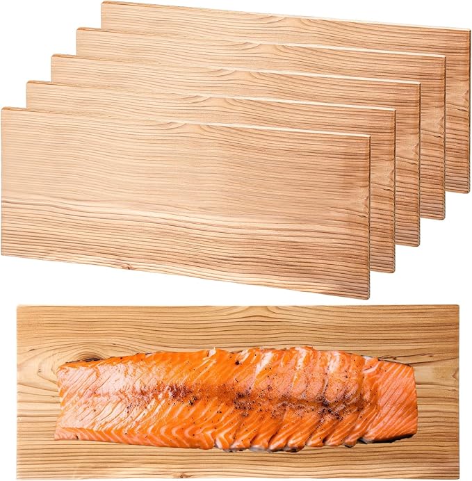 Landical 6 Pcs XL XXL XXL Large Cedar Planks for Grilling Salmon Thicker Design Full Filet of Salmon Meat Fish and Veggies Adding Extra Smoke and Flavor Soaking Fast Easy to Use (15 x 7 Inches)