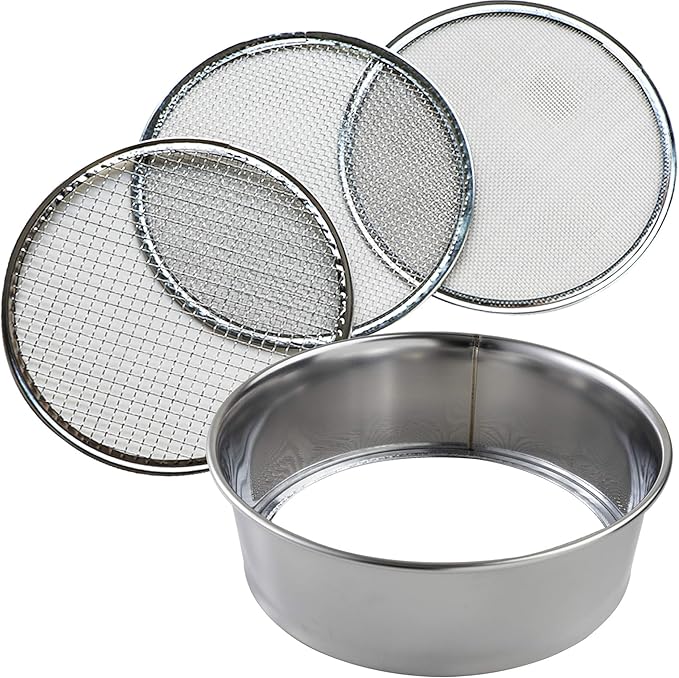 Wazakura 3PCS Soil Sieve Set 8-1/4 inch (210mm),3 Sieve Mesh Filter Sizes, Japanese Bonsai Gardening Tool - 8-1/4inch(210mm)