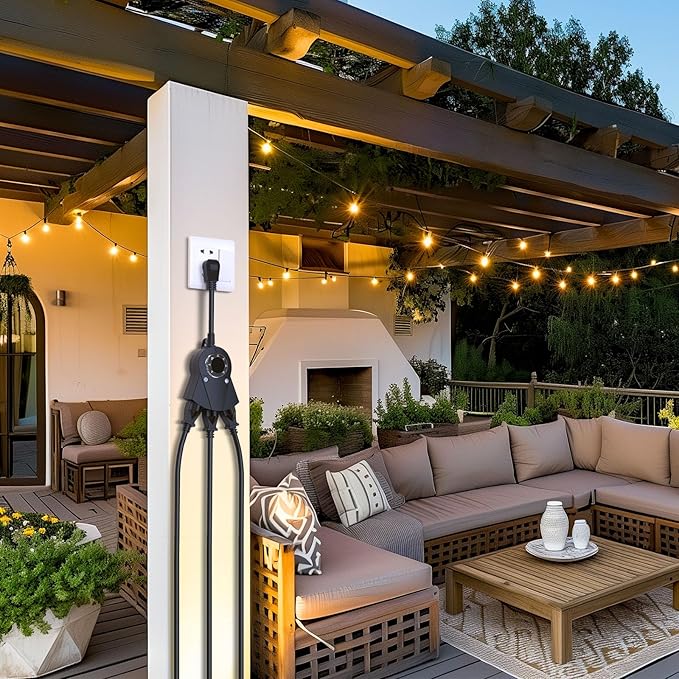 Outdoor Light Timer Waterproof, 24 Hours Plug in Timer with 2, 4, 6 or 8 Hours Countdown Mode, 3 Grounded Dusk to Dawn Electrical Outlet for Outdoor Backyard Garden Patio Lights Christmas Decorations