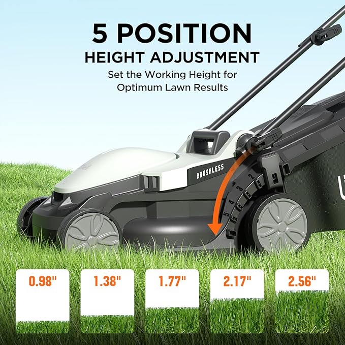Litheli Electric Lawn Mower Cordless,Grass Cutter Machine for 1600 Sq.Ft.Lawnmower with Brushless Motor,13.1“ Cutting Width,8 Gallon Capacity,Cutting Height from 1 to 2.5 in（Without Battery）