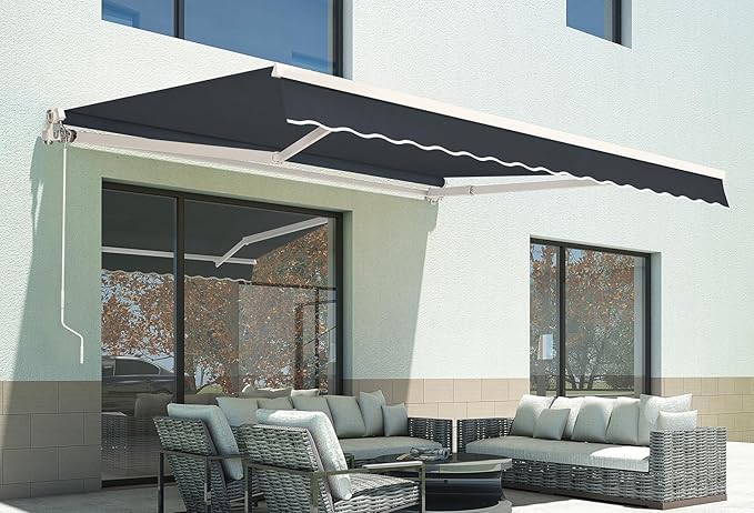 MCombo 13.2x7.8 Feet Manual Retractable Patio Door Window Awning Sunshade Shelter Outdoor Canopy,1308 (Grey, 13.2'(L) x 7.8'(W))
