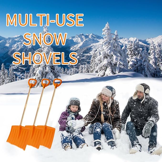 Snow Shovels for Kids, 3PCS 34" Long Plastic Kids Snow Shovel, Gifts for Boys and Girls Age 5-12 Birthday Christmas(Orange)