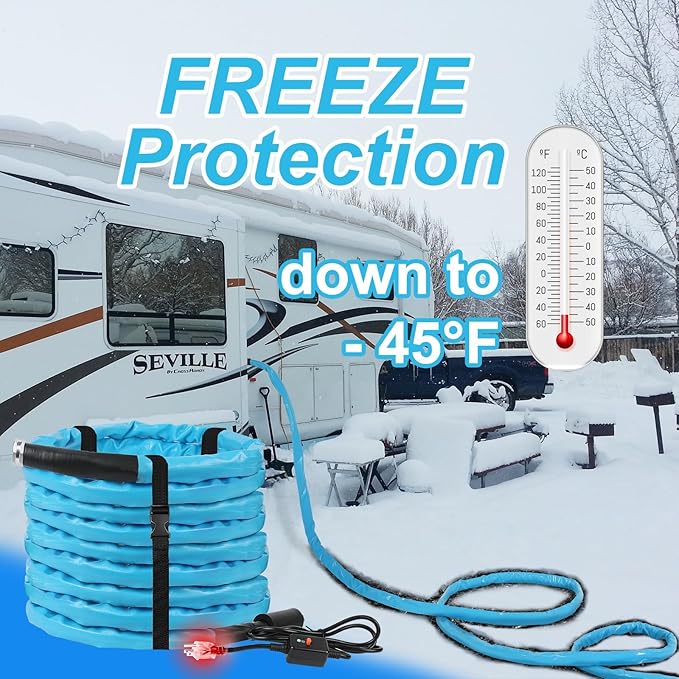 OEBLD Heated Water Hose for Rv (100ft L x 5/8"ID) 4.0 Upgraded Function with Energy Saving Thermostat to Keep Drinking Water Running in down to -45℉, Designed for Campers,with Storage Bag, Anti-Freeze