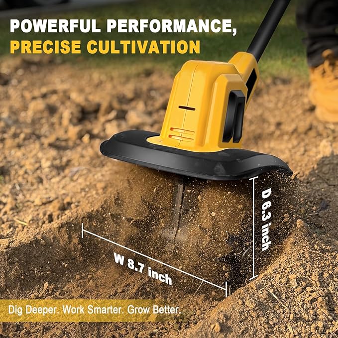 Cordless Garden Tiller Cultivator Compatible with Dewalt 20V MAX Battery, 270 RPM Electric Rototiller, 48 Steel Tines, 8.7" Tilling Width, 6.3" Depth, Rotary Tiller for Lawn/Gardening/Soil(Tool Only)
