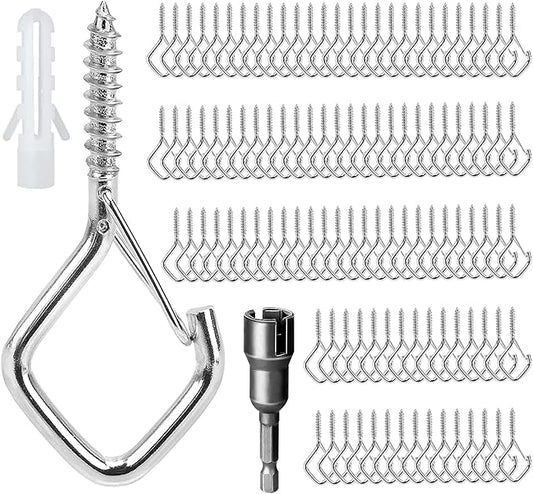 110 PCS Q-Hanger Hooks for String Lights, Ceiling Hangers for Plants & Wind Chimes, Christmas Decorations Outdoor Hooks Silver