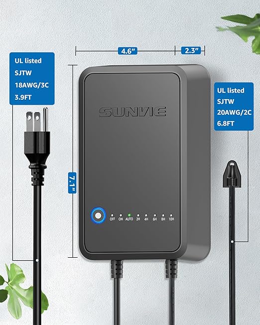 SUNVIE 100W Low Voltage Landscape Transformer Weatherproof Low Voltage Transformer with Photocell & Timer 120V AC to 12V DC Landscape Lighting Transformer for Outdoor Spotlights Path Lights Step Light