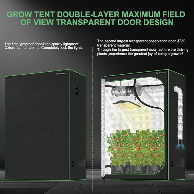 MELONFARM 4x2 Grow Tent, 48"x24"x72" Double Transparent Viewing Door Indoor Grow Tent, Growing Tent with High Reflective Mylar & Floor Tray, Plant Tent for Indoor Hydroponics Growing