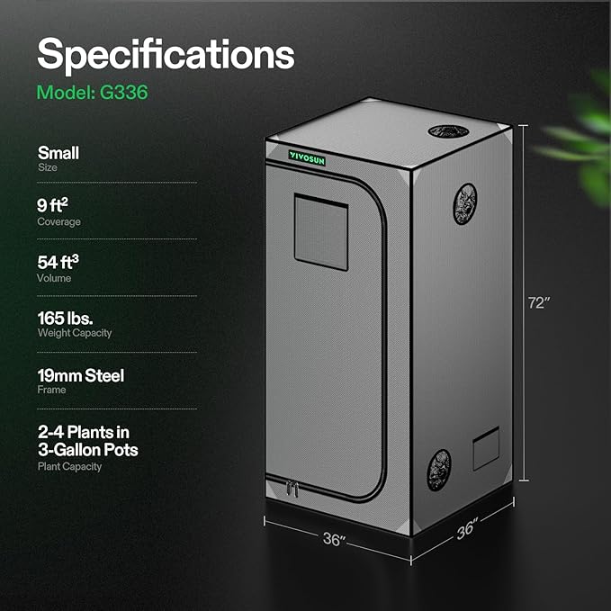 VIVOSUN G336 36"x36"x72" Grow Tent, 3x3 FT Advanced Gray Mylar Tent with 19mm Poles, Observation Window and Floor Tray for Hydroponic Plants for VS2000/VS3000