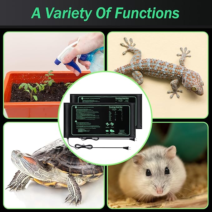 ROCEEI 10 Pack Durable Seedling Heat Mat 10 x 20.75 Waterproof Plant Heating Pad Warm Hydroponic Grow Mat for Greenhouse Grow Seed Starting Plant Germination (Black,Green)