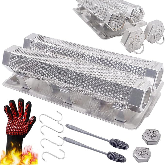 2-Pack 12" Pellet Smoker Tube - Smoke Tube for Pellet Smoker With a Stainless Steel Tray - 5 Hours of Billowing Smoke - Smoking Pip Works with Any Grill or Smoker (2 X 12" smoker tube)