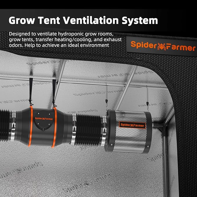 Spider Farmer 6 Inch Air Carbon Filrer Smelliness Control with Premium Australia Virgin Charcoal for Inline Duct Fan, Grow Tent Odor Control, Hydroponics, Pre-Filter Included, Reversible Flange