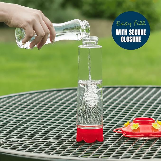 MEKKAPRO Outdoor Hummingbird Feeder Made from Glass, Hanging 5 Nectar Feeding Stations, Bright Red, Backyard Feeder (20 Ounce)