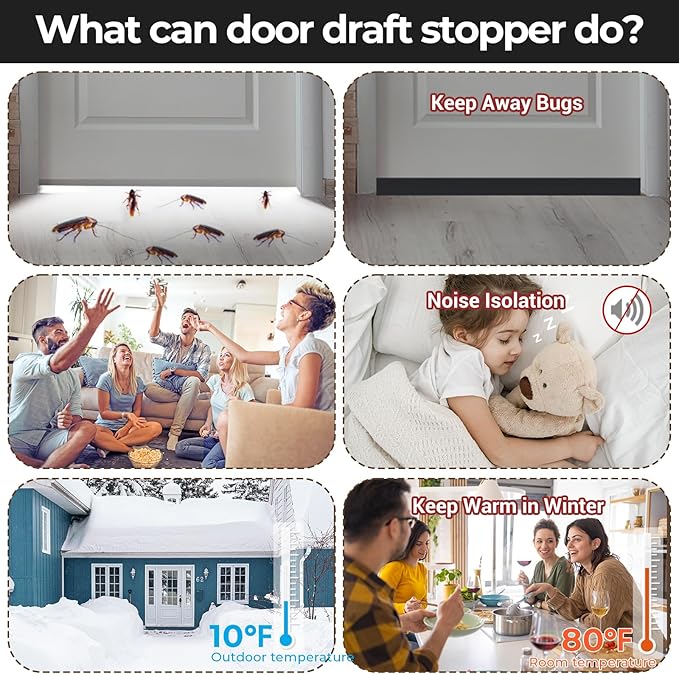 Ohuhu Door Draft Stopper Weather Strip-Under Door Draft Blocker Door Sweep Seal Strip for Exterior Interior Doors-Cold Winter Door Gap Filler Bottom Noise Block Draft Guard Insulator 39" L x2 W Black
