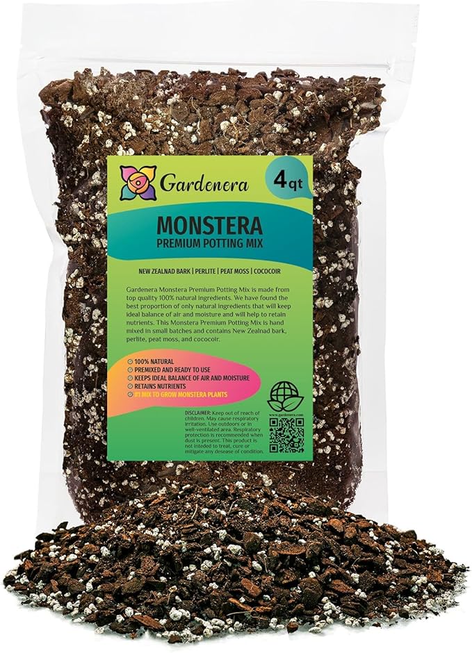 Premium Monstera Soil Mix by Gardenera - Perfect Drainage and Moisture Retention for Swiss Cheese Plant (4 Quart)
