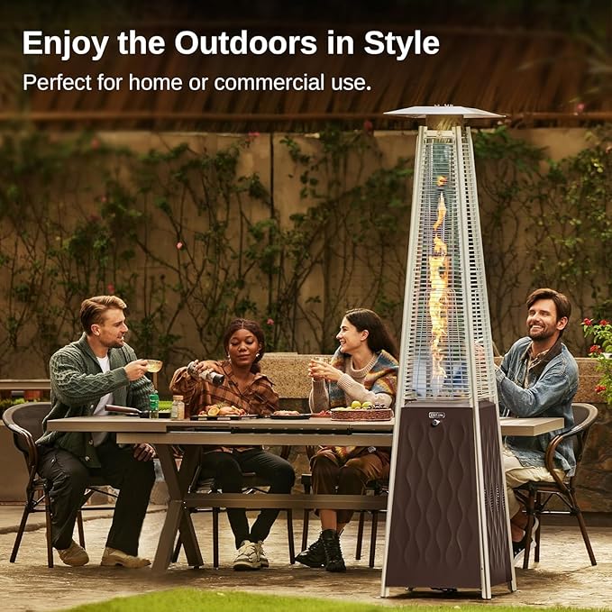 EAST OAK Pyramid Patio Heater, 48,000 BTU Outdoor Patio Heater, Quartz Glass Tube Propane Heater for Commercial & Residential, Triple Protection System, With Wheels, 2024 Upgrade, Bronze